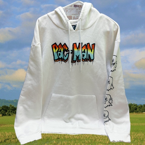 Pac-Man Graphic White Hoodie for Men size XL - Picture 1 of 8